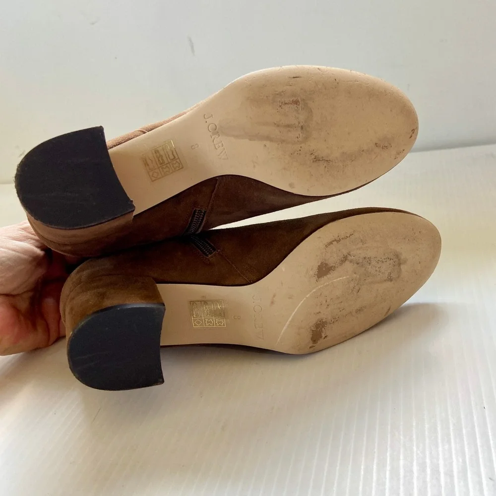 J Crew Hadley Suede Leather Block Heel Ankle Boot Walnut Cognac Brown Womens 8
